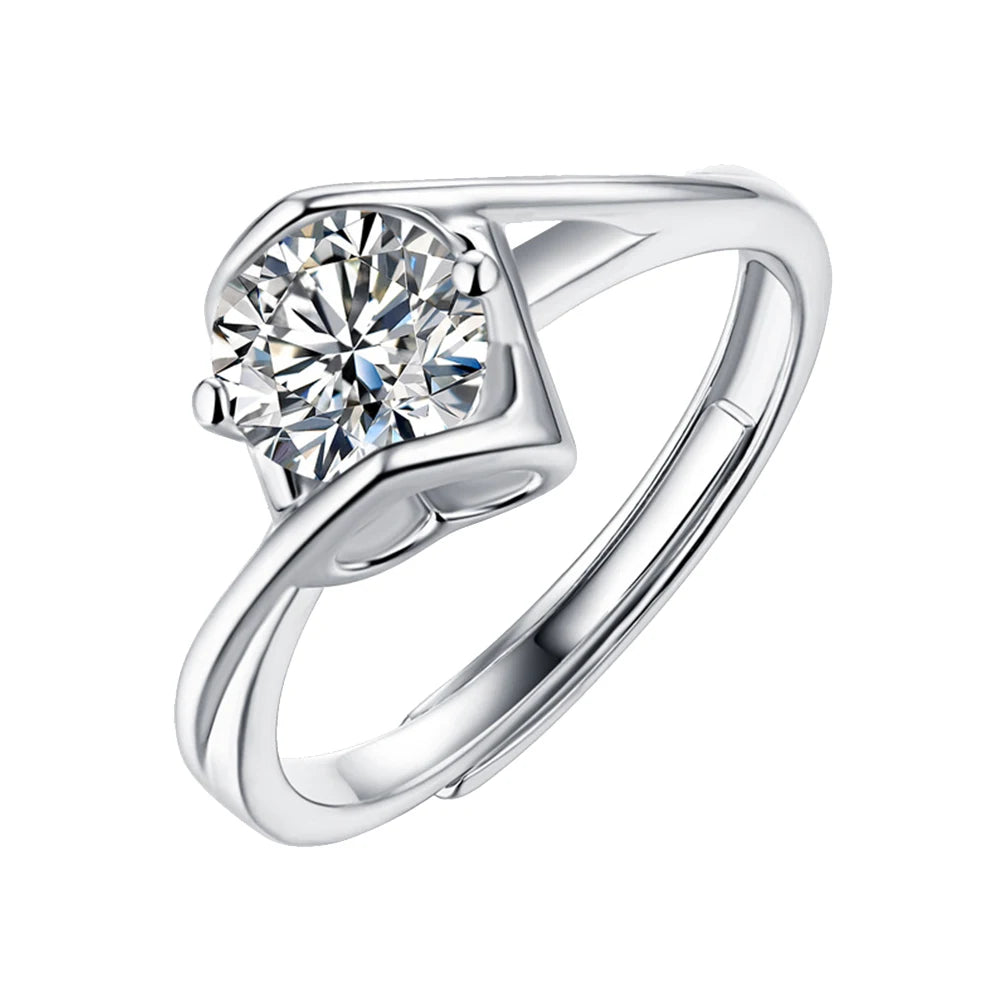 Angel Kiss Moissanite Open End Ring Women 925 Sterling Silver Wedding Band No Fade Rings