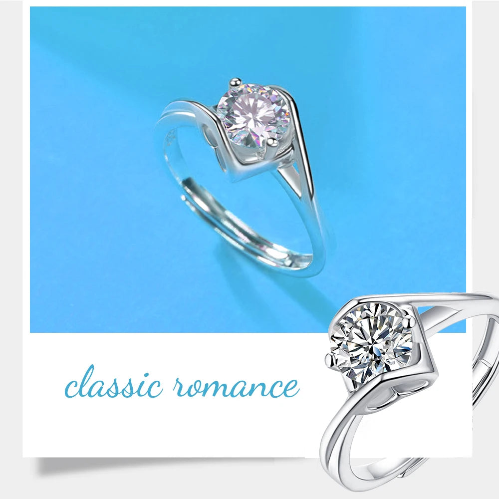 Angel Kiss Moissanite Open End Ring Women 925 Sterling Silver Wedding Band No Fade Rings