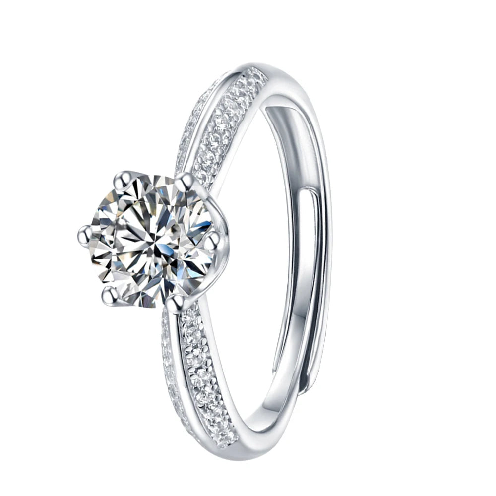 Moissanite Sparking Rounded Open End Rings Women 925 Sterling Silver Wedding Band No Fade Ring