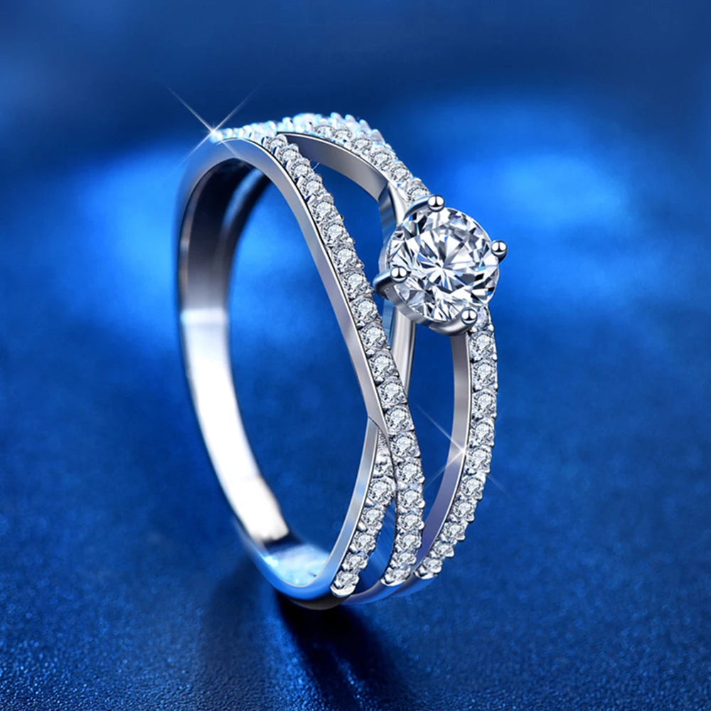 Three Lives and Three Worlds Moissanite Ring Women 925 Sterling Silver Wedding Band No Fade Rings
