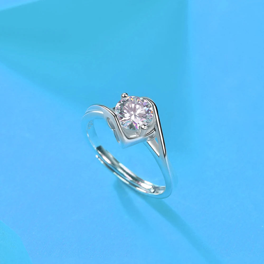 Angel Kiss Moissanite Open End Ring Women 925 Sterling Silver Wedding Band No Fade Rings