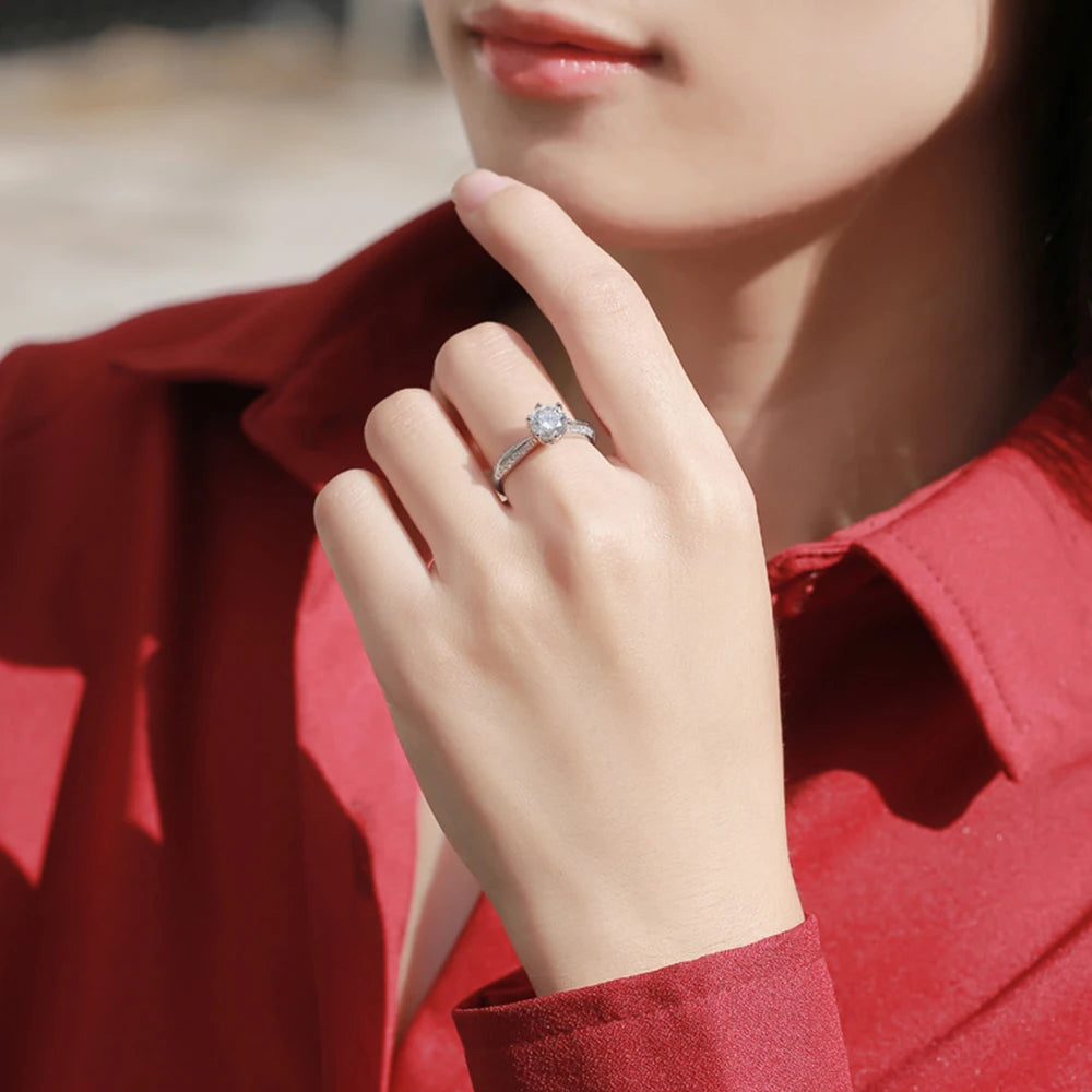 Moissanite Sparking Rounded Open End Rings Women 925 Sterling Silver Wedding Band No Fade Ring