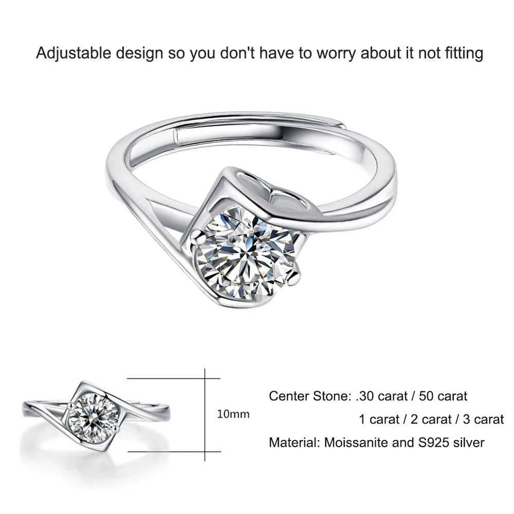 Angel Kiss Moissanite Open End Ring Women 925 Sterling Silver Wedding Band No Fade Rings
