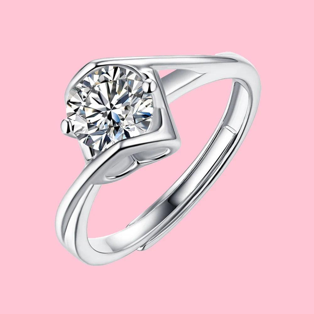 Angel Kiss Moissanite Open End Ring Women 925 Sterling Silver Wedding Band No Fade Rings
