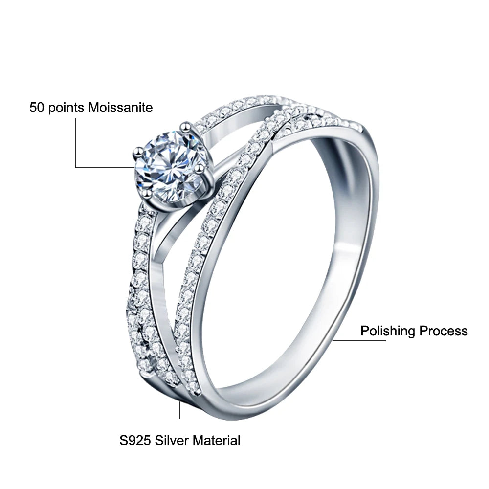 Three Lives and Three Worlds Moissanite Ring Women 925 Sterling Silver Wedding Band No Fade Rings