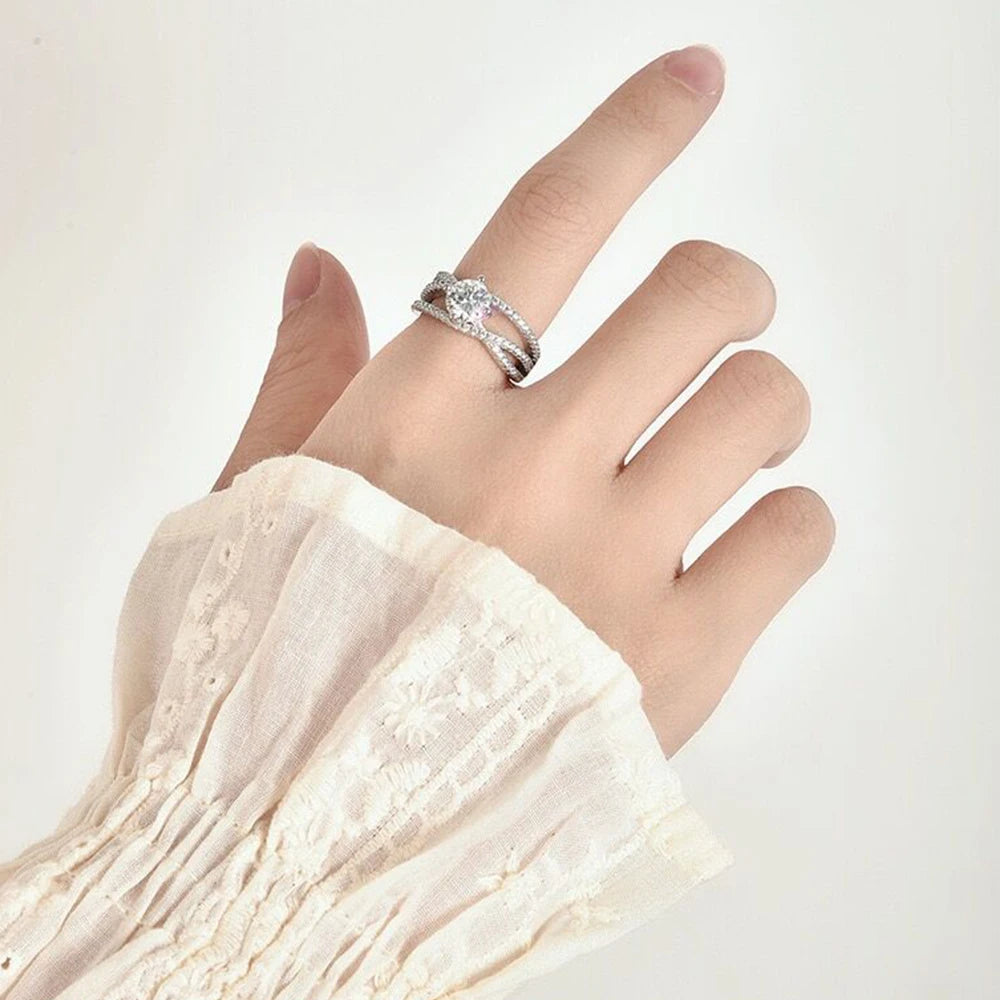 Three Lives and Three Worlds Moissanite Ring Women 925 Sterling Silver Wedding Band No Fade Rings